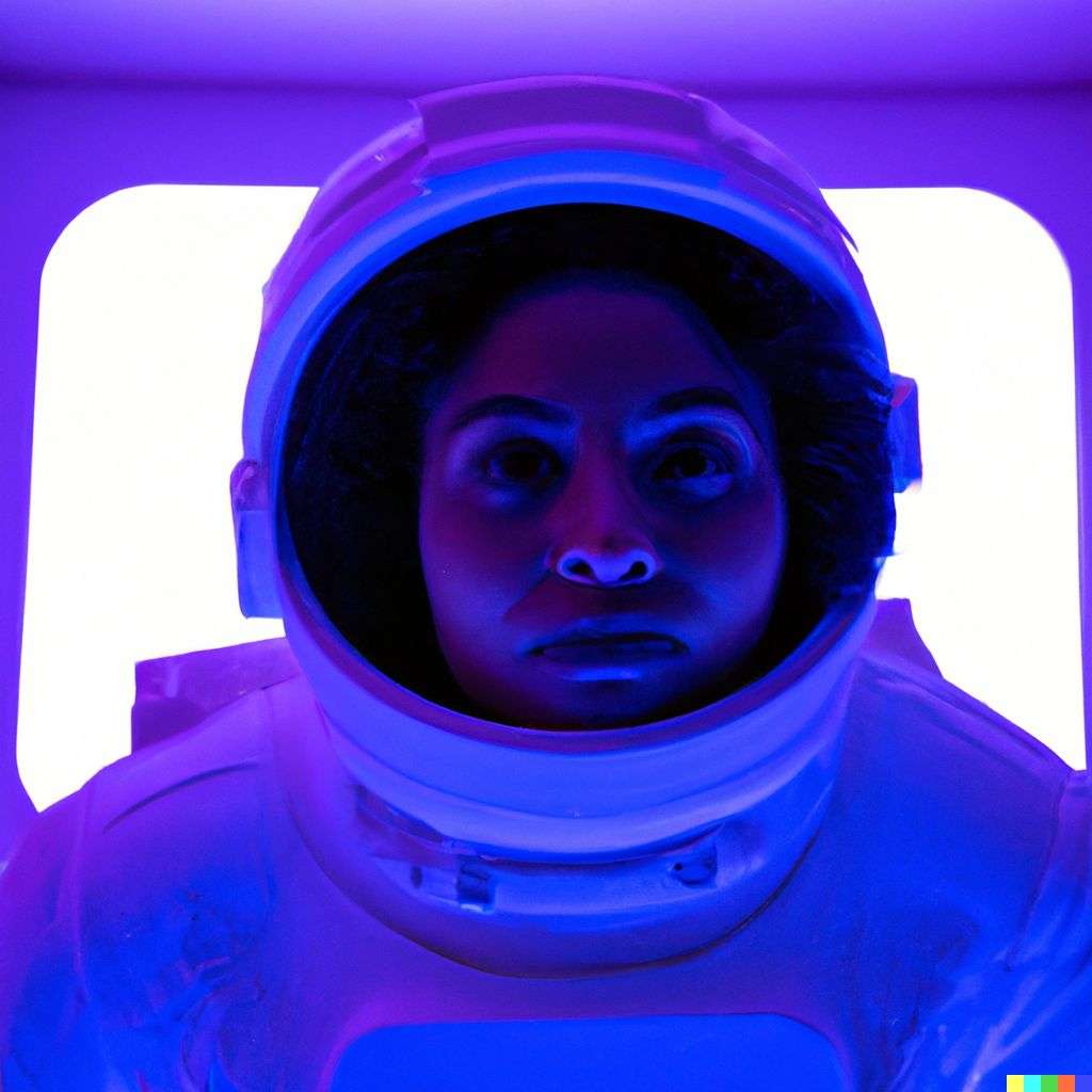 an astronaut in a light installation by James Turrell, photograph